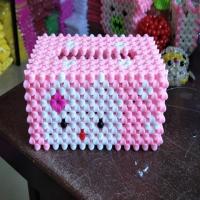 手工串珠成品抽纸盒车用纸巾盒男女朋友礼品礼物家居摆饰收纳盒子|青色实色珠小猫粉中号