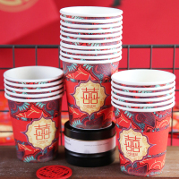 结婚纸杯婚礼一次性喜杯子红色婚宴纸杯加厚纸碗纸巾喜筷红勺套装|宴喜款纸杯500只