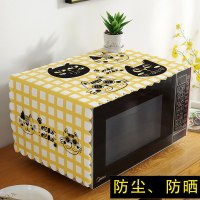 微波炉罩防尘罩通用烤箱罩北欧防油美的冰箱洗衣机布艺盖布盖巾|黄格黑猫 100*35(微波炉罩通用)