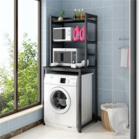 洗衣机置物架落地滚筒洗衣机架子卫生间马桶架浴室收纳架|三层黑架+黑