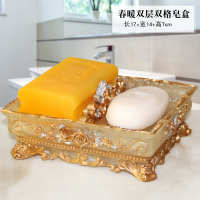香皂盒北欧ins家居肥皂盒沥水欧式创意卫生间皂盘时尚皂碟免打孔|藏青色春暖双格珍黄皂盒