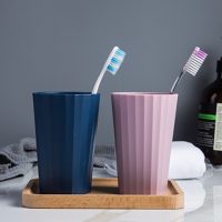 牙刷架套装免打孔简约情侣男女学生刷牙杯子漱口杯家用洗漱置物架|深蓝色 置物架带两杯无柄(送2挂钩加免钉胶)