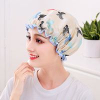 儿童浴帽卡通可爱防水成人女孩洗澡帽干发帽护耳朵淋浴帽宝宝浴冒|成人款蝴蝶杏色