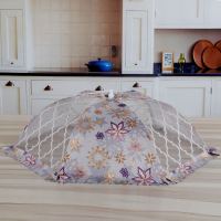 饭菜罩可折叠菜罩餐桌罩食物盖菜罩防尘防苍蝇罩圆形长方形罩桌罩|雪舞飞扬灰(布纱) 圆形大号约78cm(6-8个菜)