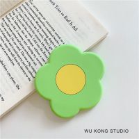 ins可爱卡通小花朵补妆镜硅胶迷你便携随身小镜子化妆镜子少女心|硅胶镜子绿色花