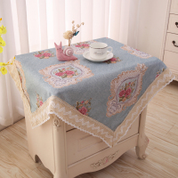 床头柜盖布欧式小桌布微波炉罩冰箱巾洗衣机罩多用防尘罩万能盖巾|孔雀蓝凤尾蓝 100*100一片