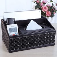简约多功能皮革纸巾盒客厅家用抽纸盒欧式创意餐巾纸盒纸抽盒车用|升级收纳(梯四格黑猫眼)