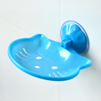 卫生间创意真空强力吸盘肥皂盒沥水kt猫卡通可爱香皂盒浴室壁挂|卡通蓝色