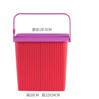 加厚带盖凳子方形收纳桶手提多用储物桶塑料浴框洗澡篮凳玩具浴室|方桶红色配紫10升