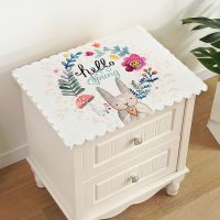 卡通床头柜盖布桌子防尘罩卧室简约小桌布盖巾洗衣机电视机防尘布|花环小兔 50*50cm