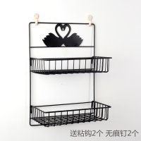 墙上挂篮卫生间置物架墙壁挂架大学生寝室宿舍浴室收纳架免打孔|黑色(挂架+挂篮2个)