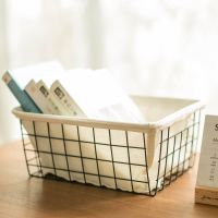 ins铁艺化妆品零食收纳筐收纳盒桌面收纳神器带内衬置物框面膜篮