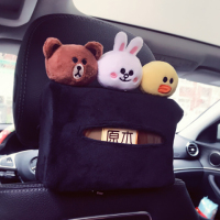 韩国创意汽车椅背遮阳可爱抽纸盒 多功能挂式车用固定车载纸巾盒|黑色三公仔纸巾盒