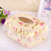 时尚田园布艺蕾丝纸巾盒卷纸盒办公桌用抽纸盒车用抽纸盒|面包米黄色