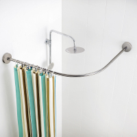 加厚浴帘套装免打孔伸缩弧形浴帘杆卫生间挂帘布浴室隔断帘子防水