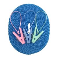 8米加粗挂衣绳 防滑防风 晒衣绳 晾衣绳 晒被绳子阳台户外旅行|蓝色 8米加粗2条装+12个防滑夹子