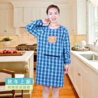 韩版时尚女式长袖纯棉围裙厨房做饭男成人可爱防油工作反穿罩衣