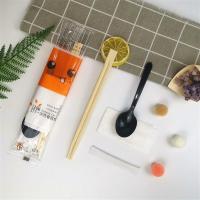 牛皮纸一次性筷子四件套外卖打包快餐汤勺双生筷纸巾四合一餐具包|50套[活动款] 都挺好*黑勺