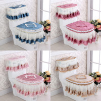 四季金丝绒马桶三件套蕾丝布艺拉链式高档马桶垫坐垫坐便垫套圈罩