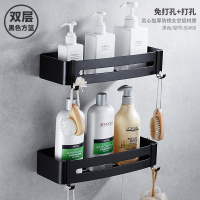 卫生间毛巾架免打孔浴室挂架厕所壁挂浴巾架马桶上方置物架黑色|50498-旗舰版加厚款黑色双层四方带钩