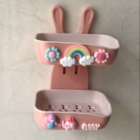 卡通双层盒皂架免打孔壁挂香皂盒可爱家居卫生间沥水肥皂两用创意|双层粉彩虹