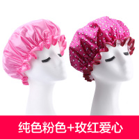 2个装 浴帽双层防水女士女款加大加厚淋浴洗澡帽厨房帽子防尘防油|一个玫红爱心+一个粉色纯色