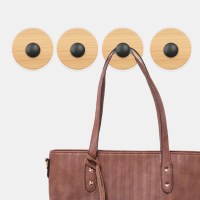 挂钩强力粘胶无痕贴墙壁挂衣服衣帽钩厨房勾子门后钥匙免打孔粘钩|圆形[4个装]黑色