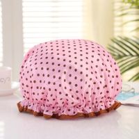 厨房做饭炒菜防油帽防水油烟头套沐浴帽帽子成人女款洗澡浴帽|粉红点点2个装