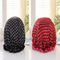 厨房做饭炒菜防油帽防水油烟头套沐浴帽帽子成人女款洗澡浴帽|黑底白点+酒红底白点