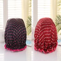 厨房做饭炒菜防油帽防水油烟头套沐浴帽帽子成人女款洗澡浴帽|黑底红点+酒红底白点