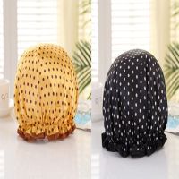 厨房做饭炒菜防油帽防水油烟头套沐浴帽帽子成人女款洗澡浴帽|金色+黑底白点