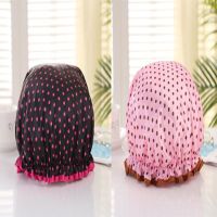 厨房做饭炒菜防油帽防水油烟头套沐浴帽帽子成人女款洗澡浴帽|粉红+黑底红点