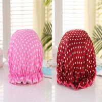 厨房做饭炒菜防油帽防水油烟头套沐浴帽帽子成人女款洗澡浴帽|玫红+酒红底白点