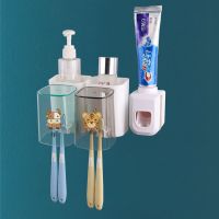 欣美欣牙刷杯洗漱家用牙刷架套装免打孔刷牙杯子漱口杯挤牙膏神器|[带图案带挤牙器] 三位