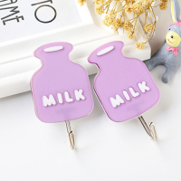 卡通粘钩挂钩强力免打孔粘胶承重大墙壁宿舍白灰可爱勾子韩国贴钩|紫色奶瓶〔8个装〕