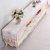 电视柜罩盖巾电视柜桌布布艺电视机柜鞋柜罩防尘罩|一见钟情-米白 40*210cm[电视柜罩]