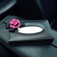 汽车纸巾盒餐巾纸盒车用车内座式装饰抽纸盒纸巾套车载内饰摆件品|玫红蝴蝶花—送防滑垫-送纸巾