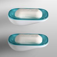 强力吸盘肥皂盒 浴室创意沥水单层香皂盒 壁挂简约时尚皂盒|半透明蓝色【2件】