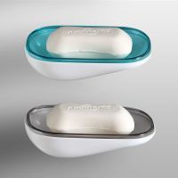 强力吸盘肥皂盒 浴室创意沥水单层香皂盒 壁挂简约时尚皂盒|半透明灰色+蓝色