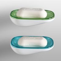 强力吸盘肥皂盒 浴室创意沥水单层香皂盒 壁挂简约时尚皂盒|半透明蓝色+绿色
