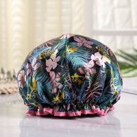 2个装 成人女款双层防水沐浴帽色丁布环保peva内衬化妆厨房防油烟|豹子粉色边2个装 牛油果豹子款