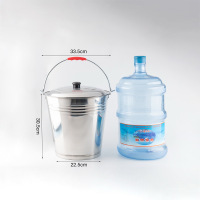 不锈钢手提桶手提式家用304 油桶储加厚小铁桶带盖提|特厚34cm带盖16L=32斤水送水勺