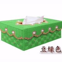 十字绣纸巾盒新款家用手工免剪网片珍珠毛线绣抽纸盒套件|豆绿色珍珠款送穿线器 半成品套件二送一