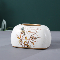 创意北欧风ins陶瓷纸巾盒轻奢家用欧式现代客厅餐厅装饰抽纸巾盒|莺歌燕舞纸巾盒【圆形】