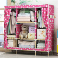 简易衣柜加粗实木 牛津布收纳架衣橱布衣柜子拆叠衣柜|1.5米宽特大号粉色脚丫cg