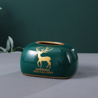 创意北欧风ins陶瓷纸巾盒轻奢家用欧式现代客厅餐厅装饰抽纸巾盒|路路平安纸巾盒[圆形]