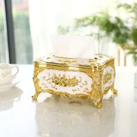 轻奢风纸巾盒欧式桌面奢华客厅多功能抽纸盒美式遥控器收纳盒摆件|金白树脂 小号简洁款