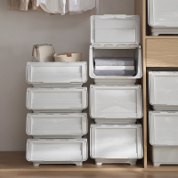 前开式儿童玩具收纳箱整理箱透明翻盖斜口箱零食收纳盒储物盒叠加