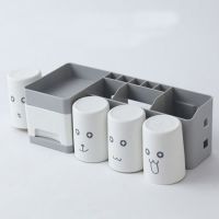 2/3/4口牙刷架牙刷杯卫生间壁挂牙刷架牙刷牙膏盒电动牙刷置物架|灰白抽屉款(四杯牙刷架)