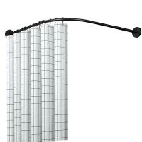 免打孔伸缩杆弧形杆不锈钢浴帘杆卫生间淋浴房l形半u型浴室|买弧形杆送加厚白格子浴帘 银色U杆A款80cm+滚珠16